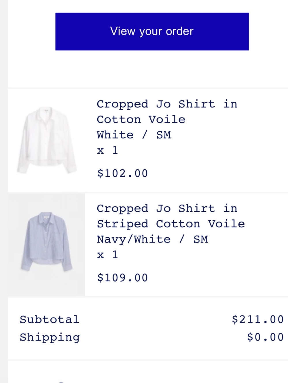 Cropped Jo Shirt in Striped Cotton Voile